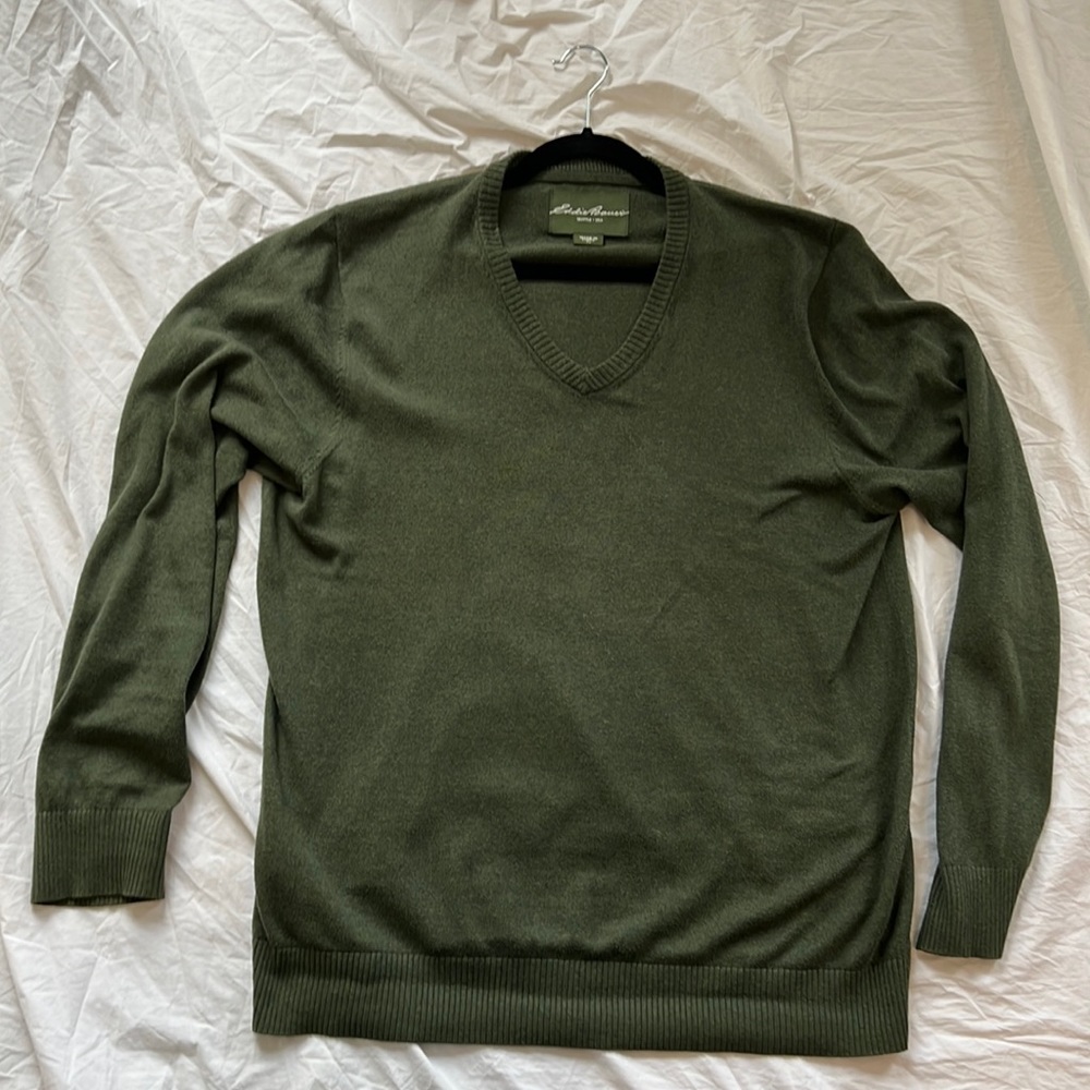 Eddie Bauer Large Tall green v-neck cotton cashmere sweater TL LT